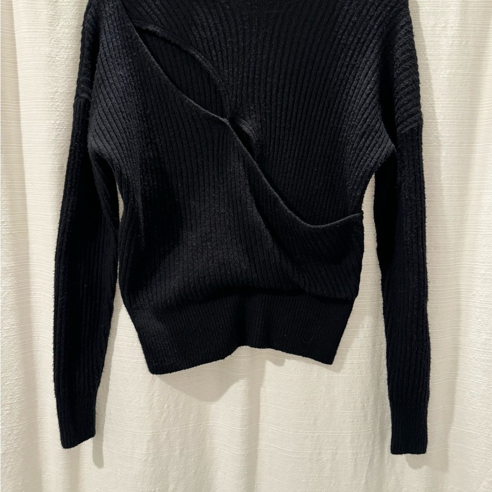 Mock Neck Wrap Look Rib Sweater - Picture 2 of 4
